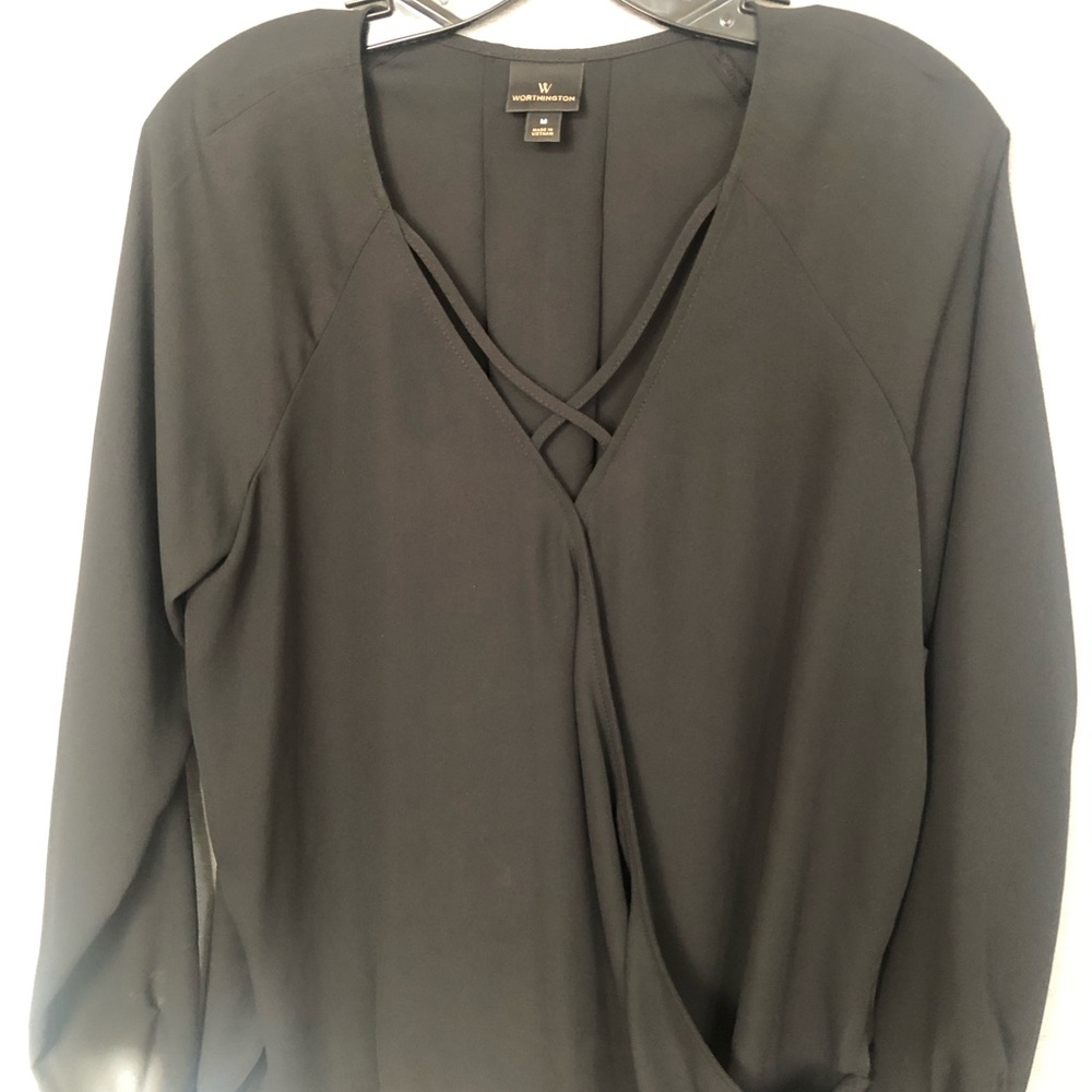 Worthington Black Crisscross Wrap-Front Blouse